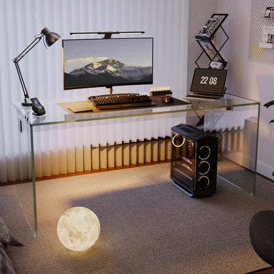 Luck Live białe biurko z hartowanego szkła