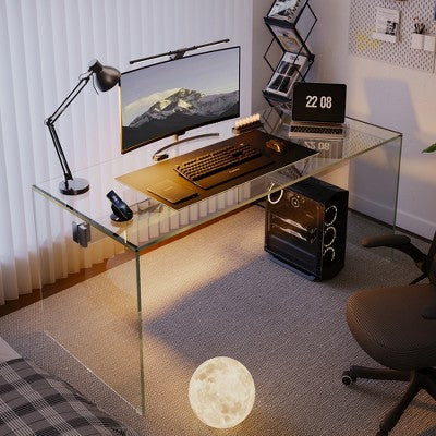 Luck Live białe biurko z hartowanego szkła