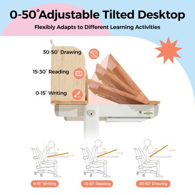 UNISOAR regulowane biurko dziecięce z drewnianym blatem