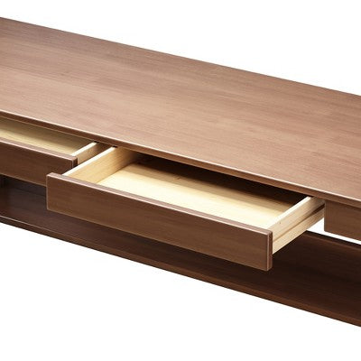 Drewniane biurko z 2 szufladami i krzesłami, brązowe