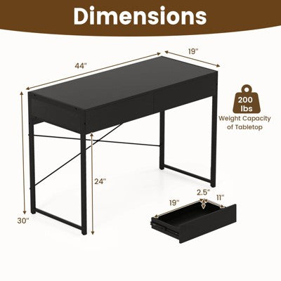 Czarne biurko z dwiema szufladami