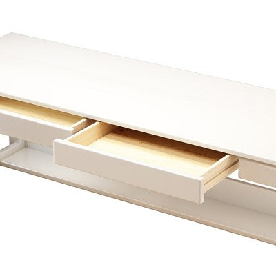 Drewniane biurko z 2 szufladami i krzesłami, białe