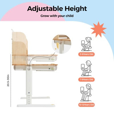 UNISOAR regulowane biurko dziecięce z drewnianym blatem