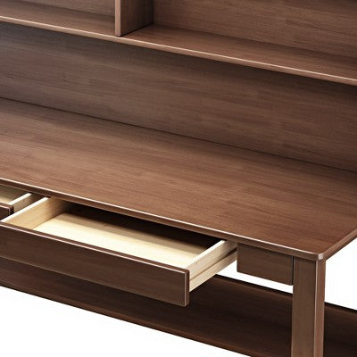 Solidne biurko z nadstawką i szufladami, brązowe drewno